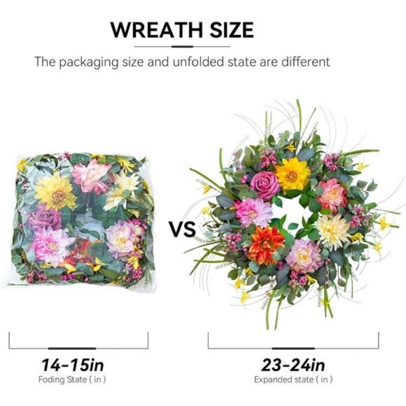 Spring Summer Wreaths for Front Door, Floral Door Wreath with Peony Dahlia Rose - Picture 5 of 7
